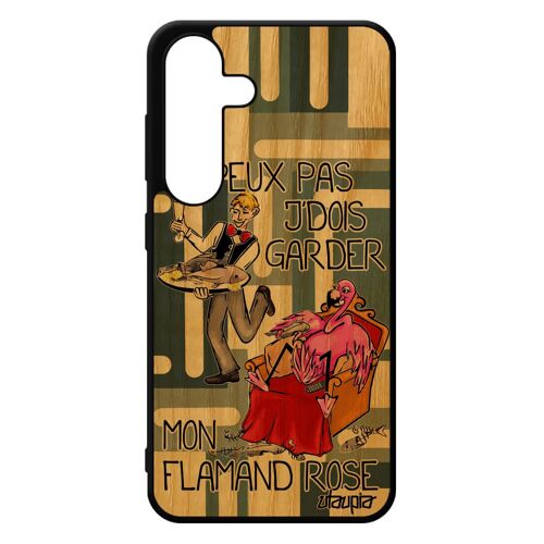 Coque Silicone Pour Samsung Galaxy S24 En Bois J'peux Pas J'dois Garder Mon Flamand Rose Portable Sm-S921b/Ds Comique Texte Oiseau