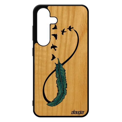 Coque Bois Silicone Infini Galaxy S24 Oiseau 4g Eternel Tatouage Pastel Plume Bleu Telephone Univers Ciel Fille Case Housse Samsung
