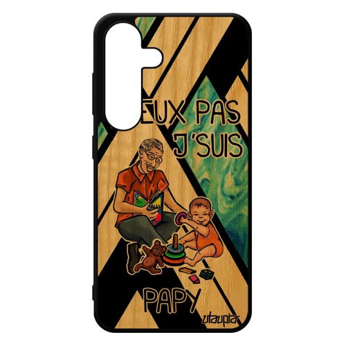 Coque J'peux Pas J'suis Papy Pour Samsung S24 Bois Silicone Drole Bleu Telephone Mobile Bd Texte Papi Humour Grand Pere Etui Galaxy