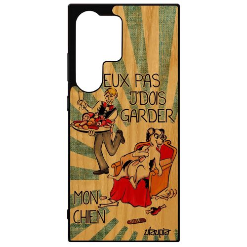 Coque Silicone Samsung Galaxy S24 Ultra En Bois J'peux Pas J'dois Garder Mon Chien Bd Etui Bleu Humour Jpeux Animal Cartoon Comique
