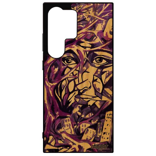 Coque Pour S24 Ultra Bois Silicone Portrait Street Art Fait Main Original Case Design Visage Homme Violet Jolie Arbre Samsung Galaxy