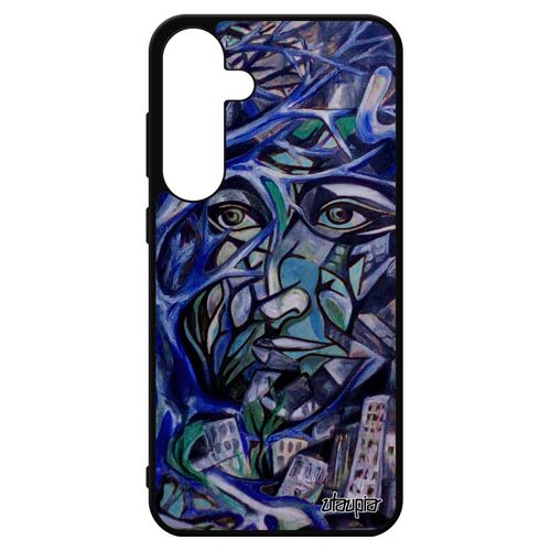 Coque Silicone De Protection S24+ Plus Portrait Street Art Noir Arbre Visage Bleu Original Peinture Huile Smartphone Samsung Galaxy