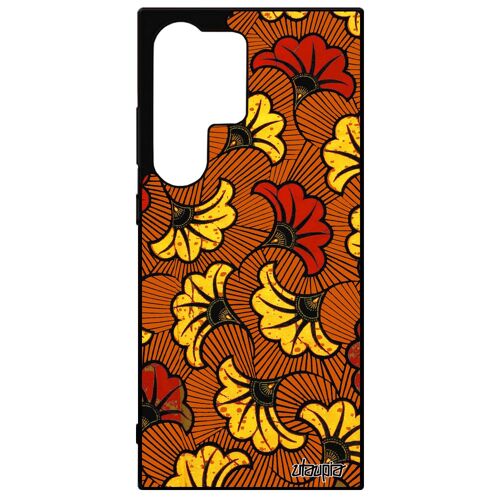 Coque S24 Ultra silicone wax ethnique de protection coloré mobile afrique housse dessin fantaisie metal orange tissu Samsung galaxy