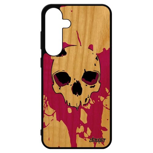 Coque Galaxy S24+ Plus En Bois Silicone Tete De Mort Enfer Antichoc Bumper Old School 4g Emo Etui Squelette Halloween Crane Samsung