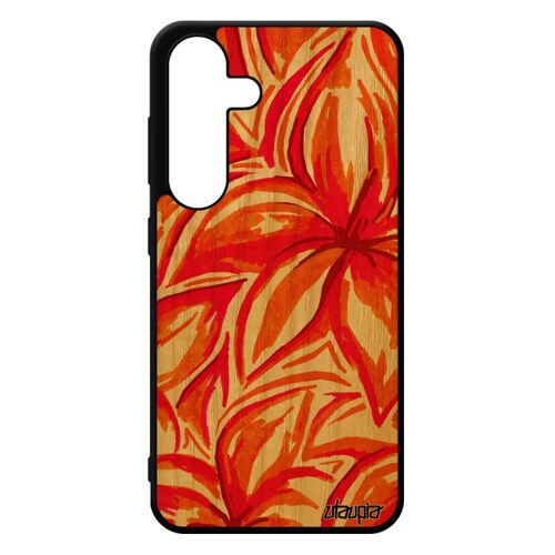 Coque Pour Galaxy S24 Bois Silicone Fleurs Case Nature Noir Rigide Floral Telephone Motif Effet Peinture Feuille Jolie Rouge Samsung