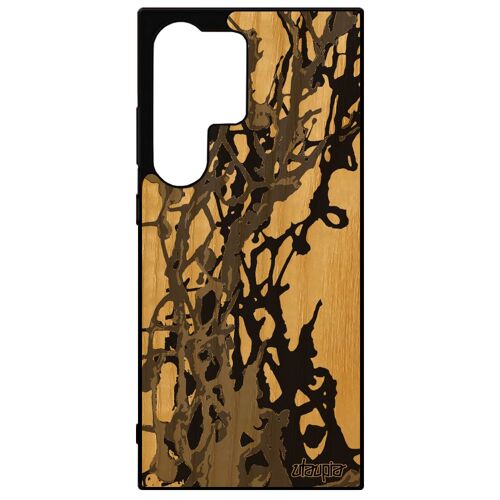 Coque En Bois Galaxy S24 Ultra Silicone Peinture Moderne Abstrait Motif Artisanal Smartphone Design Decoratif Texture Gris Samsung
