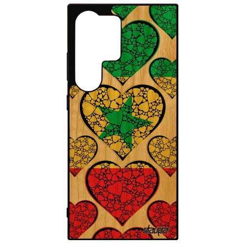 Coque Samsung S24 Ultra Bois Veritable Silicone Drapeau Senegal Senegalais Coeur De Protection Coupe D'afrique Basket Can Jo Galaxy