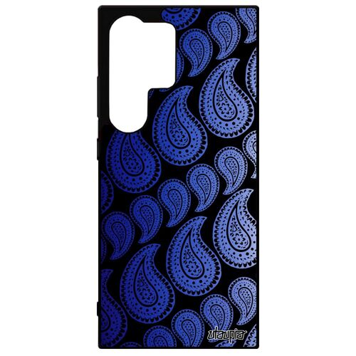Coque Pour Samsung S24 Ultra Silicone Motif Cachemire Mobile Coloré Indien Multicolore Indienne Bleu Degradé Impression Noir Galaxy