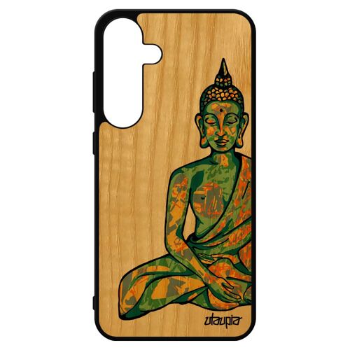 Coque Bouddha S24+ Plus En Bois Naturel Silicone Graphique Etui Femme Tibet Soleil 4g Caoutchouc Bouddhisme Assis Gel Samsung Galaxy