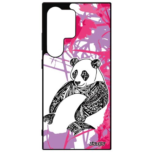 Coque Silicone Pour Galaxy S24 Ultra Panda Azteque Garcon Jolie Bebe Tribal Fleur Mobile Telephone Antichoc Dessin Ethnique Samsung