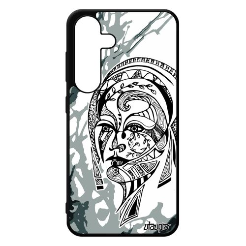 Coque Pour S24 En Silicone Femme Ethnique Tatouage Gris Mobile Fille Psychédelique Portrait Noir Dessin Peinture Art Samsung Galaxy