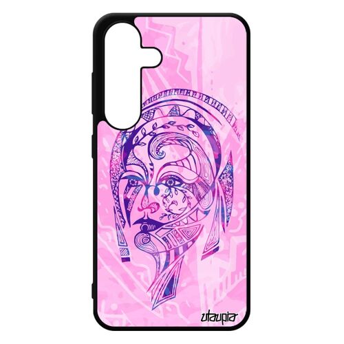 Coque Pour S24 Silicone Femme Plume Violet Rigide Pastel Multicolore Azteque Florale Couleur Housse Tribal Portrait Samsung Galaxy