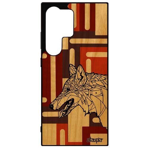 Coque Samsung Galaxy S24 Ultra Bois Silicone Loup Geometrique Mechant Gel Case Noir Et Blanc Cube Telephone 4g Animaux Chien Homme