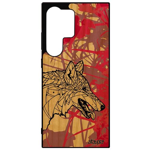 Coque Silicone Loup Pour Samsung S24 Ultra Bois Naturel Dessin Rose Azteque Etui Solitaire Nature Ethnique Rigide Housse Gel Galaxy