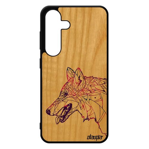 Coque Bois Antichoc Pour S24 Silicone Loup Violet Personnalisé Azteque Chien Ethnique Dessin Tribal Multicolore Jolie Samsung Galaxy