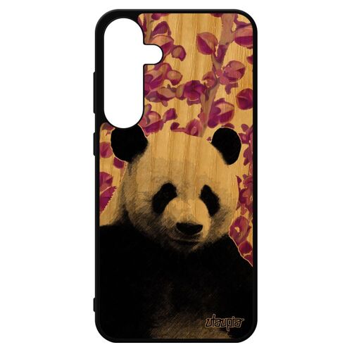 Coque Bois Rigide Pour Samsung Galaxy S24+ Plus Silicone Panda Geant Animaux Design Motif Rose Animal Portable Plante Antichoc Ours