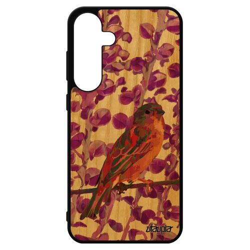 Coque S24+ Plus En Bois Silicone Oiseau Nature Plante Moineau Personnalisé Animal Petit Design Animaux Bumper Rose Samsung Galaxy