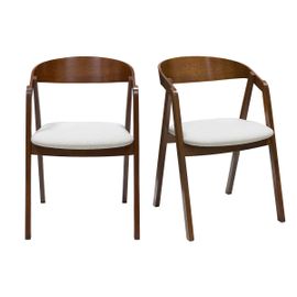 Chaises Vintage Empilables En Bois Massif Teinté Noyer Et Tissu Effet Laine Bouclée Blanc (Lot De 2) Lova