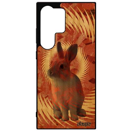 Coque Silicone Pour Samsung Galaxy S24 Ultra En Bois Lapin Texture Noir Orange Lièvre Personnalisé Animal Mandala Motif Nain 5g Case