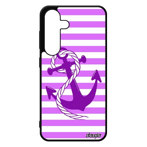 Coque Antichoc Pour Samsung S24 Silicone Ancre Chaine Noir Rose Femme Telephone Ligne Fantaisie Marine Rayé De Made In France Galaxy