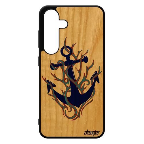 Coque Bois Veritable Ancre S24 Silicone Gel Case Solide De Luxe Cadeau Fete Des Meres Colore Flamme Ocean Homme Bleu Samsung Galaxy