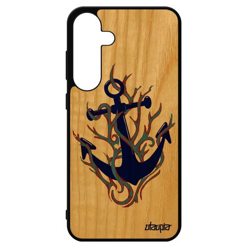 Coque Samsung S24+ Plus En Bois Silicone Ancre Colore Old School De Luxe Flamme Couleur Crayon Bleu Telephone Made In France Galaxy