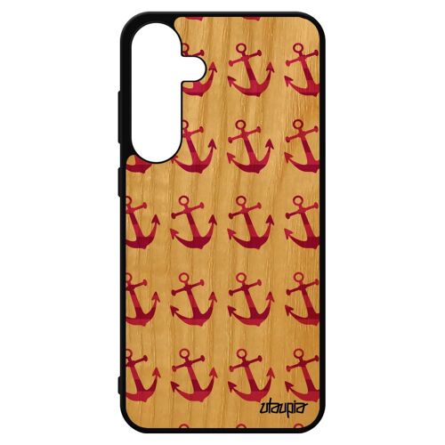 Coque En Bois S24+ Plus Silicone Ancre Gel Cadeau De Noel Marine Marinière De Bateau Rigide Rose Artistique Capitaine Samsung Galaxy