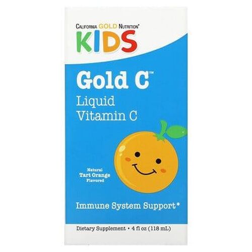 California Gold Nutrition Vitamine C Gold liquide pour enfants, Qualité USP, Arôme d'orange acidulée, 118 ml