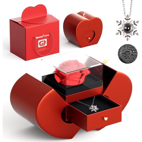 Eternal Rose Necklace Women's Gift For Her,Pink Gift With I Love You Necklace For Women,Wife,Girlfriend,Mum For Birthday,Anniversary,Valentine's Day,Mother's Day,Christmas (Red)