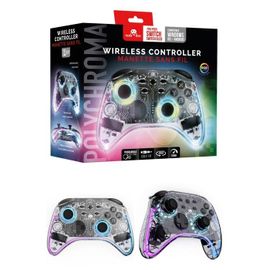 Manette Switch Nintendo Led Pc Sans Fil Polychroma - Transparente À Led Rgb- Câble 1m Fonction Turbo
