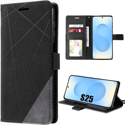 Coque Pour Samsung Galaxy S25 - Protection Rabat Effet Cuir Antichoc 360° - Noir - E.F.Connection