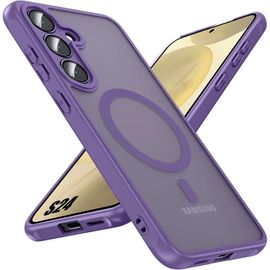 Coque Pour Samsung Galaxy S24 Avec Anneau Magnétique Et Protection Caméra, Silicone Et Pc Antichoc Violet - E.F.Connection