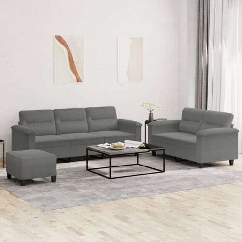 vidaXL Ensemble de canapés 3 pcs coussins gris foncé tissu microfibre