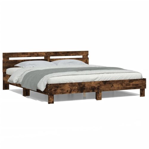 vidaXL Cadre de lit avec tête de lit et LED chêne fumé 200x200 cm