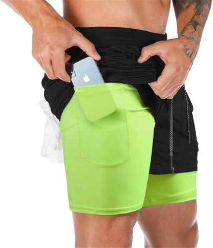 Jexnovashop-Shorts D'entraînement Sport Fitness Homme 2-In-1 Short Double Couche
