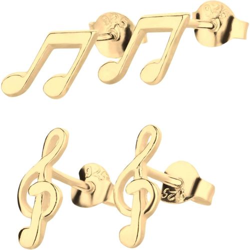Kalanka-Lot De 2 Boucles D'oreilles En Argent 925 Plaqué Or Avec Clé De Sol Et Note De Musique Dans Un Étui À Bijoux