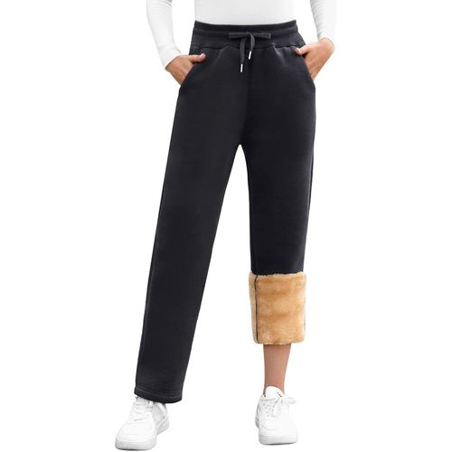 Jexnovashop-Pantalon Jogging Polaire Femme Hiver Chaud Sportswear Pantalons Coton Doublé En Sherpa Pants De Cordon De Serrage Sweatpants Avec 2 Poches