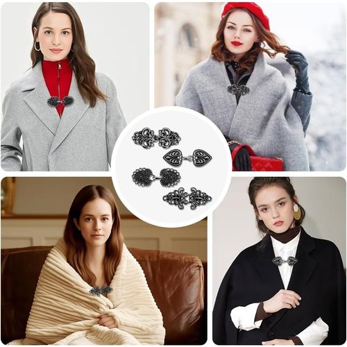 Kalanka-Pinces À Cardigan Vintage Femme - Cinch Clip Rétro Pour Pull Châle Robe Noire Broches Pins Décoratifs, Attache Cardigan, T-Shirt Clips Ties,Shawl Clip,Rétro Cardigan Clips