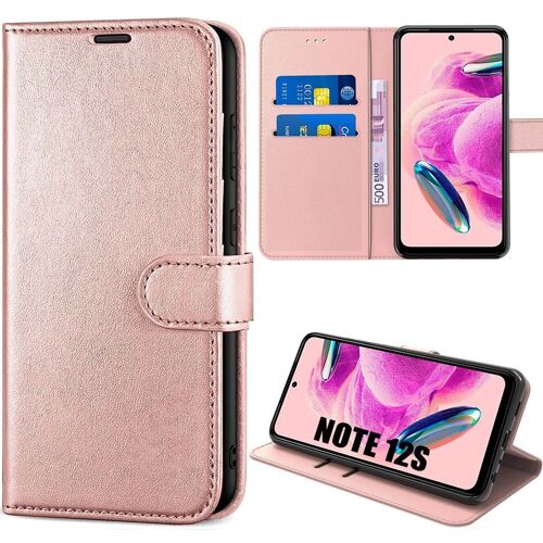 Coque pour Xiaomi Redmi Note 12S, Etui Antichoc avec Poche à Cartes et Béquille Réglable, Effet Cuir Rose (pas pour Redmi Note 12) - E.F.Connection