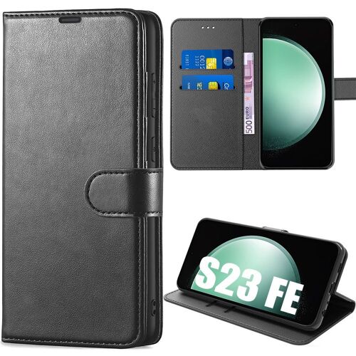 Coque pour Samsung Galaxy S23 FE, Anti-Choc en Cuir PU avec Fentes pour cartes, Noir (pas pour S23) - E.F.Connection