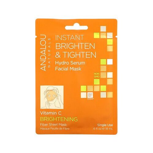 Andalou Naturals Éclaircissement Et Raffermissement Instantané, Masque De Visage Au Sérum Hydro-Actif, Éclaircissant, 1 Masque De Fibre À Usage Unique, 18 Ml (0,6 Oz) 