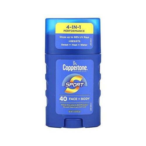 Coppertone Crème Solaire En Stick, Sport, Performance 4 En 1, Visage + Corps, Fps 40, 42,5 G 