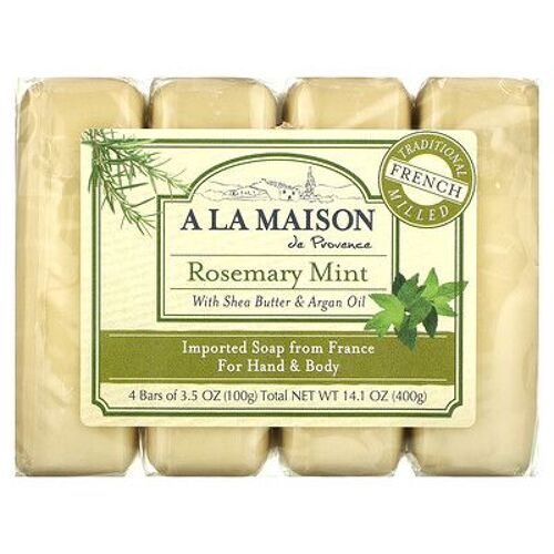 A La Maison De Provence Barre De Savon Pour Les Mains Et Le Corps, Romarin Et Menthe, 4 Barres, 100 G Chacune 