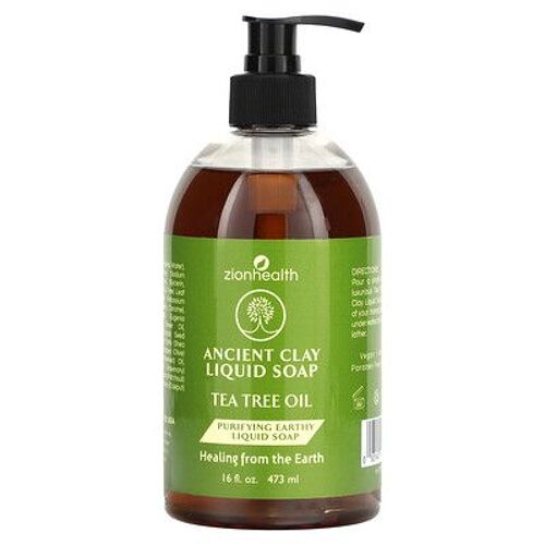 Zion Health Savon Liquide À L'argile Ancienne, Huile Essentielle De Tea Tree, 473 Ml 