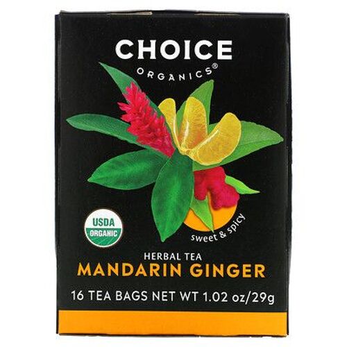 Choice Organic Teas Tisane, Mandarine Et Gingembre, Sans Caféine, 16 Sachets De Thé, 29 G