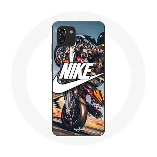 Coque Samsung Galaxy A03 Nike Logo Blanc Roue Moto