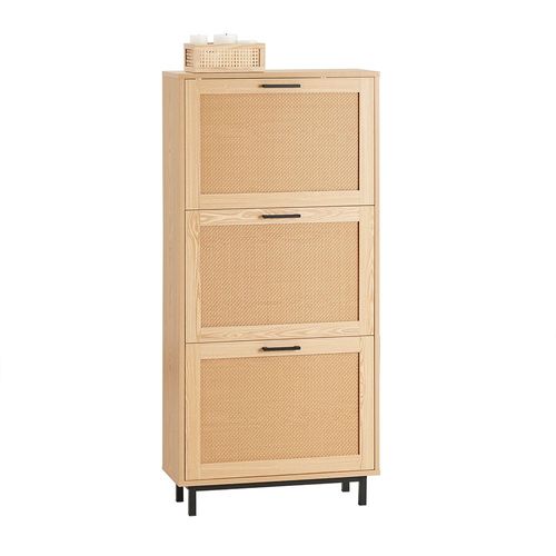Sobuy Meuble À Chaussures, Armoire À Chaussures, Commode À Chaussures Avec 3 Abattants, Meuble De Rangement À Chaussures, Effet Cannage Rotin, 60 X 24 X 127 Cm, Fsr155-N