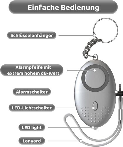 130 DB Alarme Personnelle d'urgence, pour Femme Enfants Personnes Agées Aventurier - Couleur argent