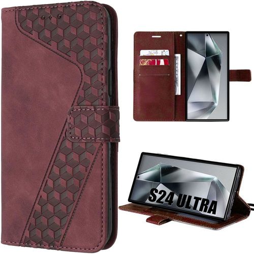 Coque Pour Samsung Galaxy S24 Ultra, Protection Anti-Rayures Effet Cuir Rouge Elégant Luxe Magnétique - E.F.Connection