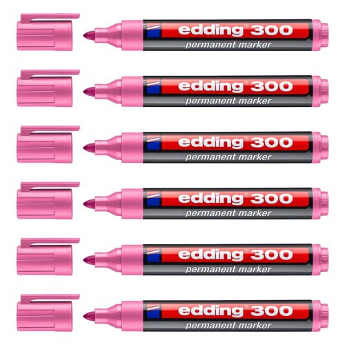 Edding Lot De 6 Marqueurs Permanent 300 Pointe Ronde Rose 1,5-3 Mm